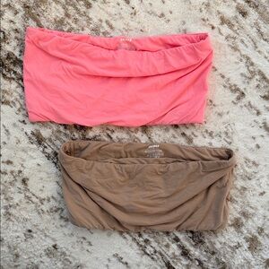 SKIMS Bandeau Duo in Coral Pink and Taupe